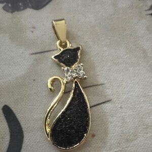 Gold-Tone Black Cat Pendant Necklace - Elegant Cat Charm